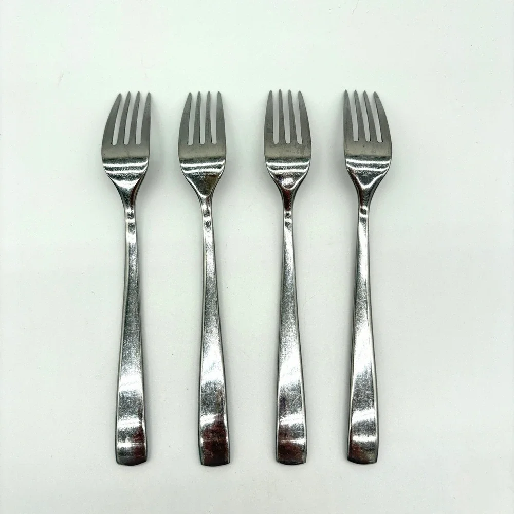 Hammered Stainless Steel Salad Forks Set 4 Modern Rustic Textured Towle Living